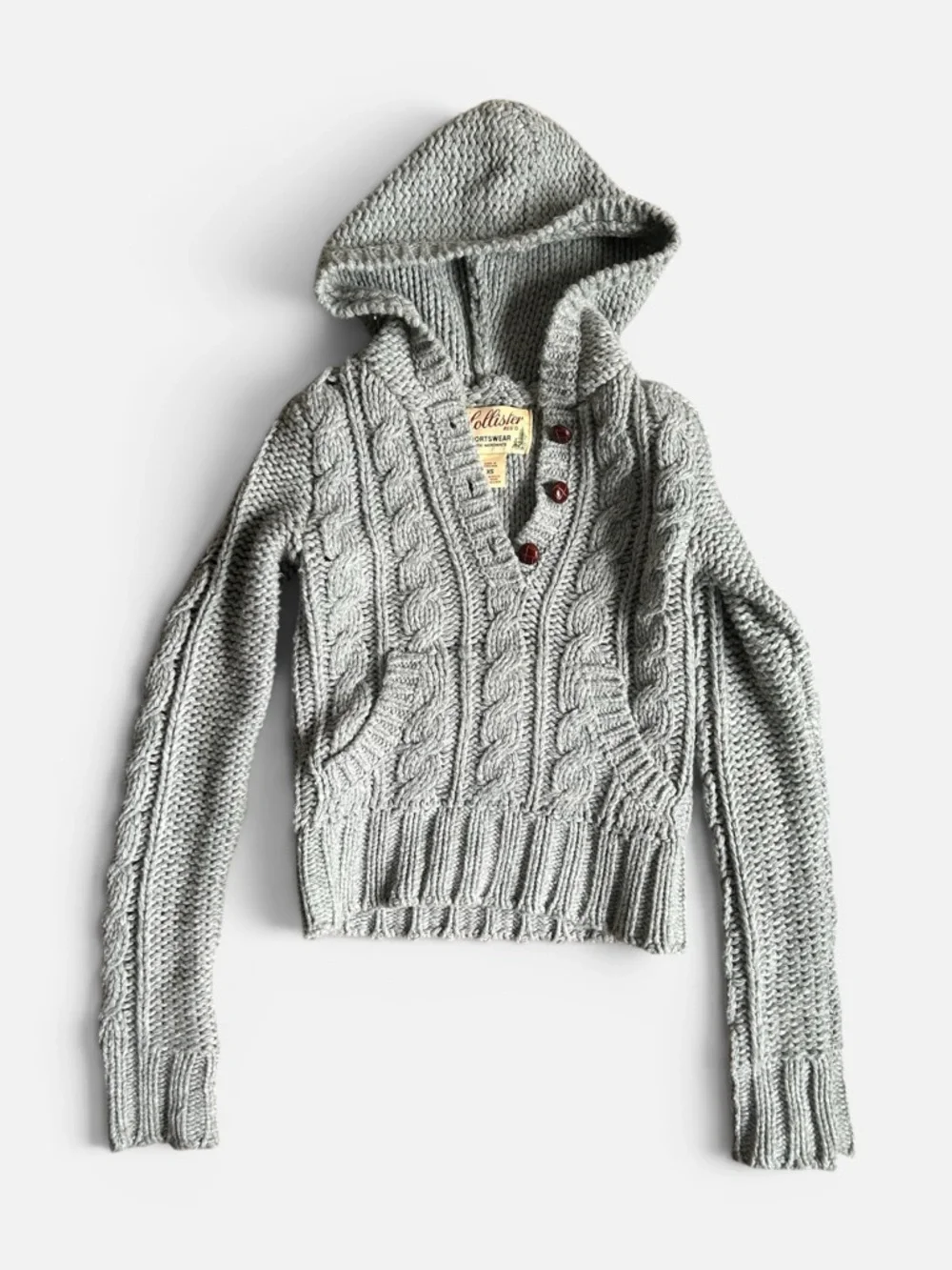 Hollister Vintage Y2k Grey Cable Knit Sweater Hoodie XS